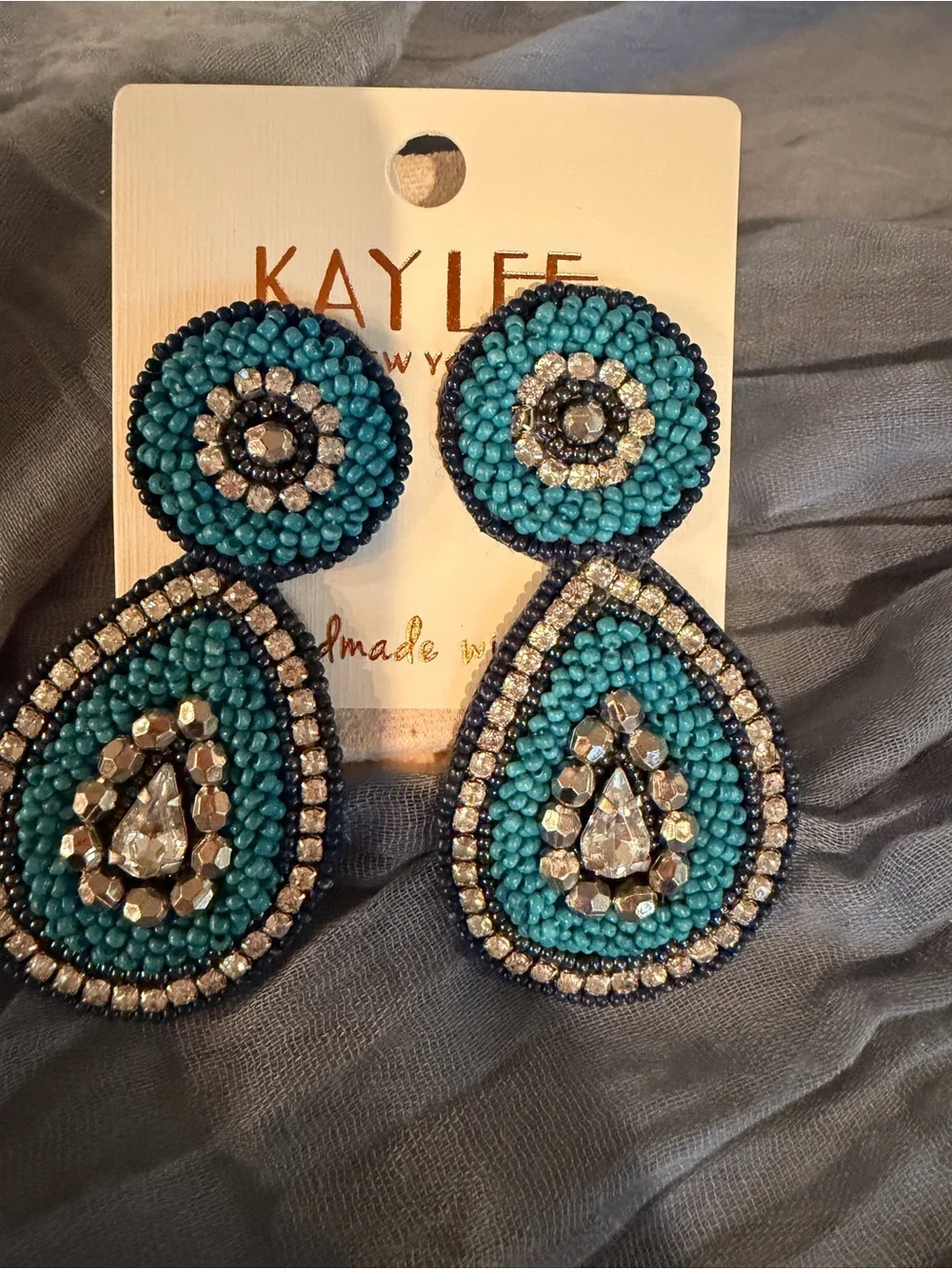 Kay Lee New York Turquoise Beaded Teardrop Statement Earrings - NWT Jewelry